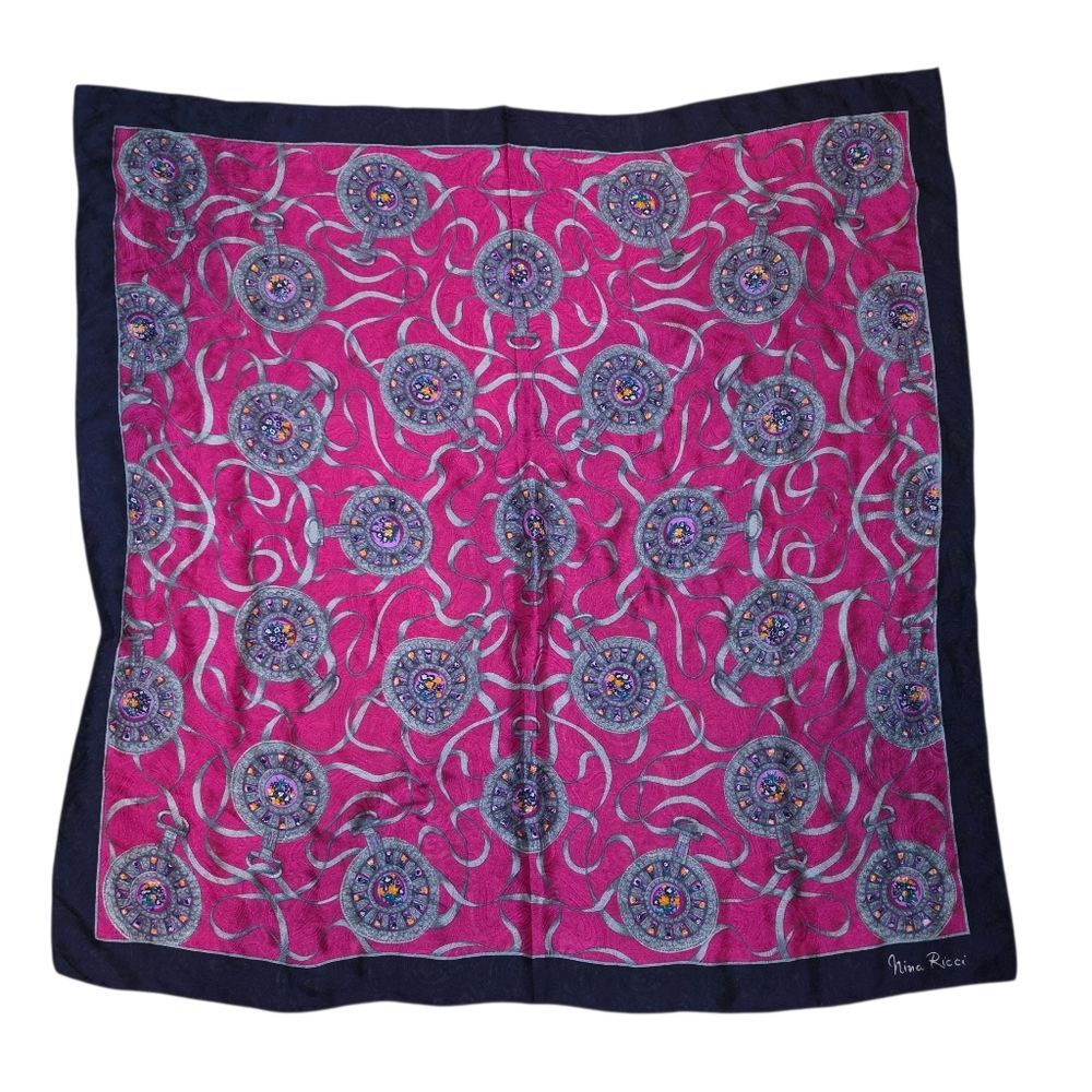 Nina Ricci Vintage Pocket watch Silk Medallion Scarf